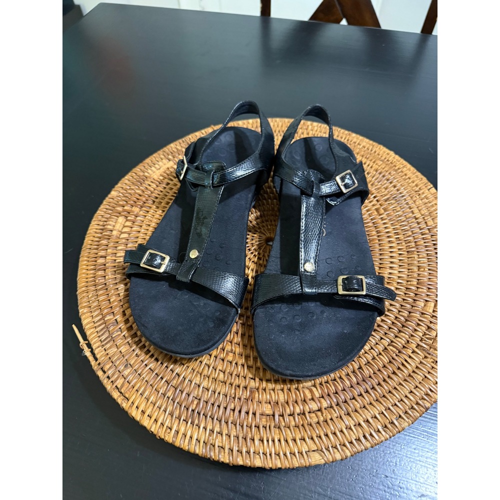 Vionic Isla Black Snake Embossed Leather Orthotic Sandals 9 Wide 342ISLA